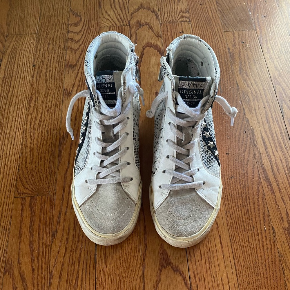 Vintage Havana White and Black High-Top Sneakers